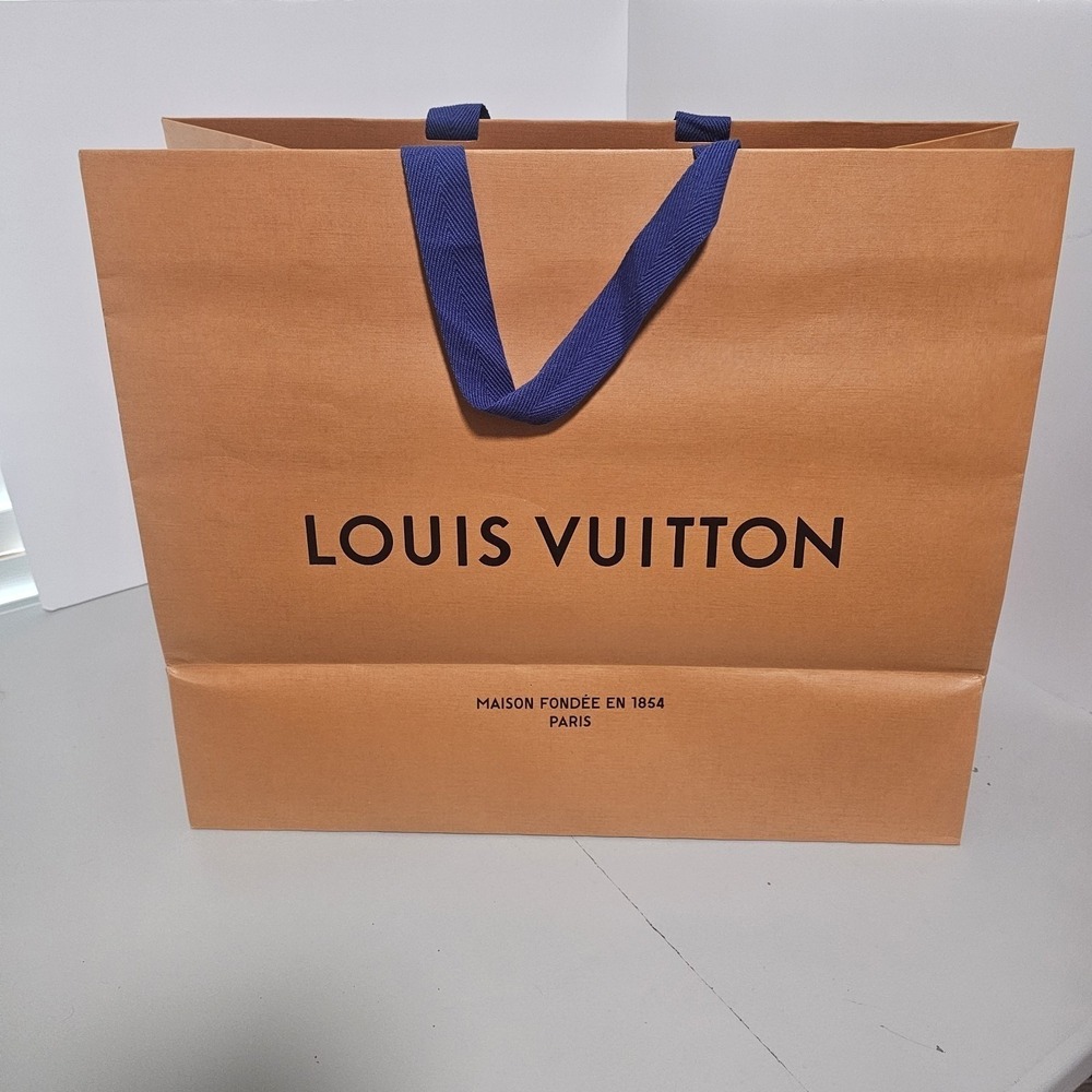 Louis Vuitton Paper Gift Bag Large Orange Blue Ribbon Handle Luxury 19" x 15" - Picture 2 of 3
